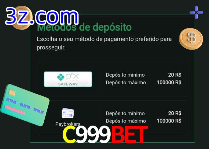O cassino C999Bet oferece uma grande variedade de métodos de pagamento